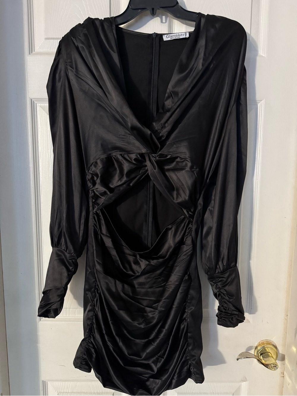 Women’s Black Satin Twist-Cutout Mini Dress | Size L